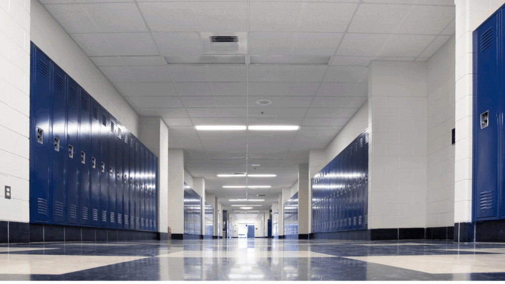 school hallway with lockers